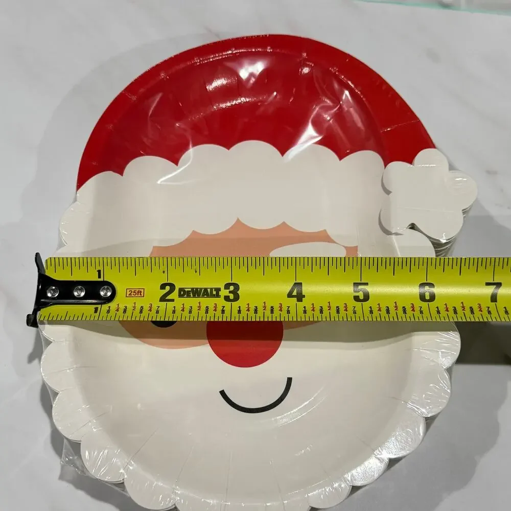 50 Pcs, Christmas Holiday Disposable Santa Paper Plates, Party Tableware